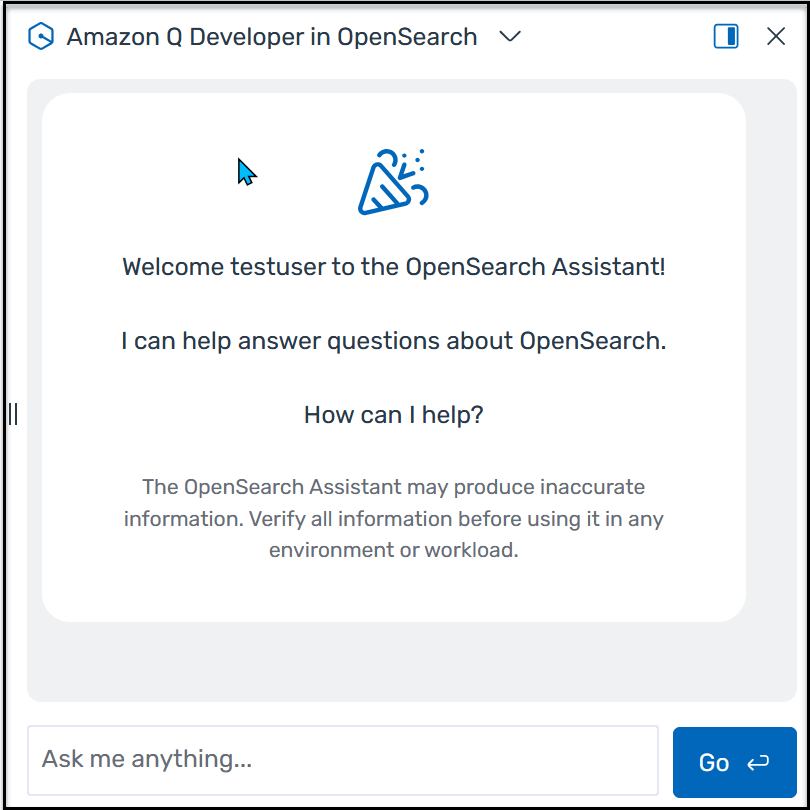 L'expérience utilisateur du chatbot Amazon Q dans OpenSearch Service.