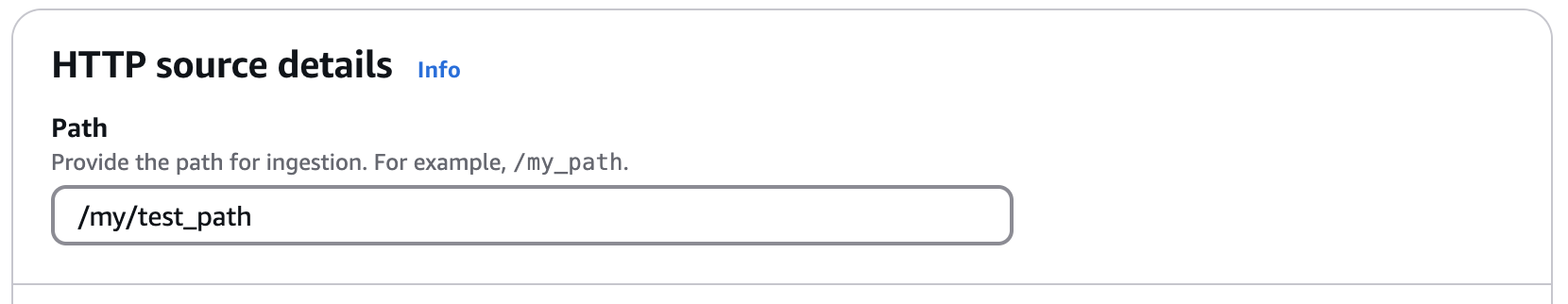 Input field for specifying the path for ingestion, with an example path entered.