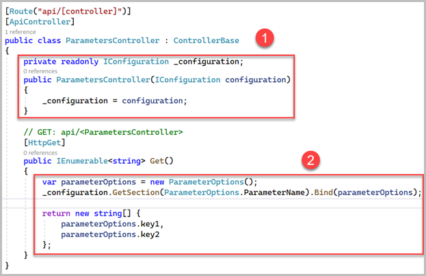 Changes to the controller class file for retrieving values from Parameter Store