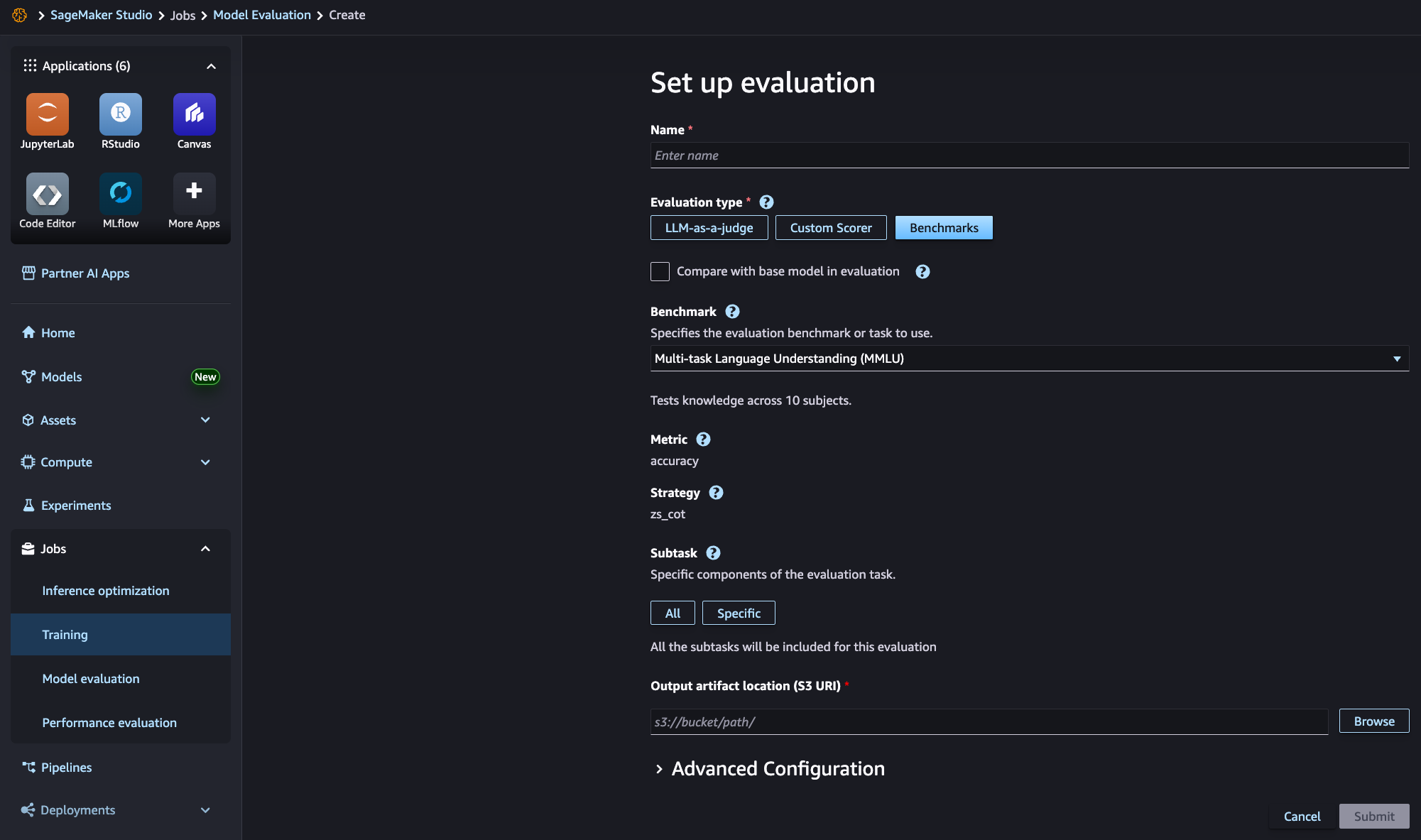 Page de soumission des offres d'évaluation.