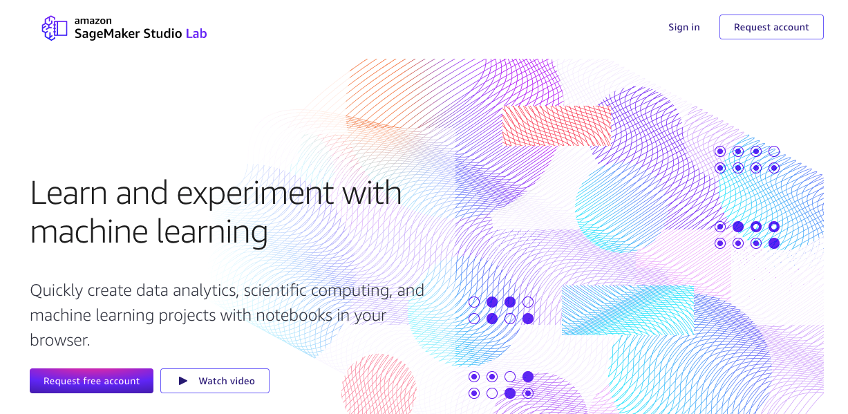 Affichage de la page de destination Amazon SageMaker Studio Lab.