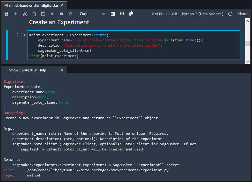 SageMaker Aide contextuelle de Studio Classic.