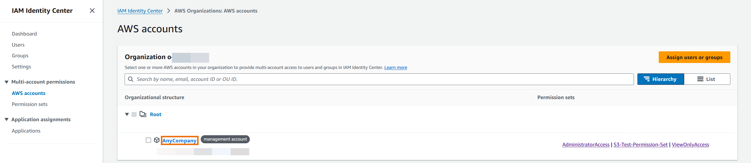 AWS accounts tab in the IAM Identity Center console.