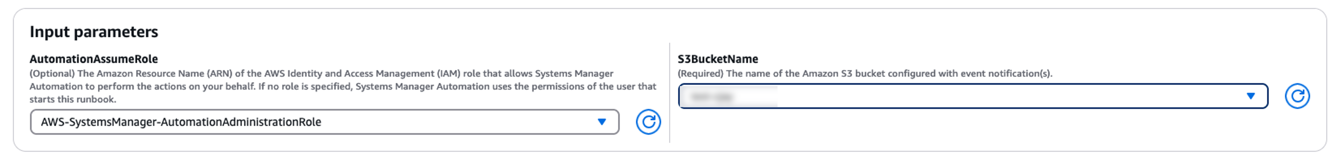 AWSSupport-TroubleshootS3 paramètres d'entrée pour l'exécution du EventNotification runbook.