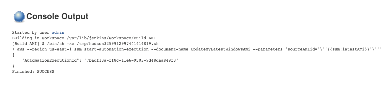 Exemple de sortie de commande dans le logiciel Jenkins.