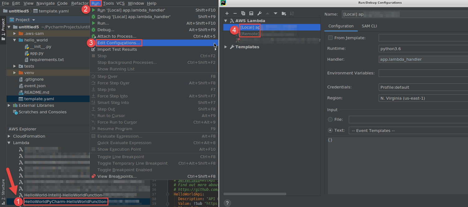 Choosing the Edit Configurations command