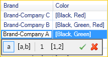 Table showing brand names with associated colors and editing options.
