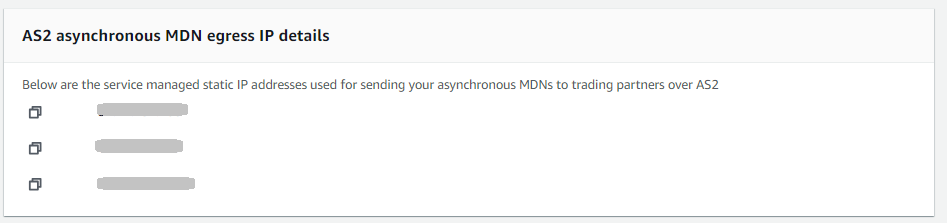 Panneau depuis la page de détails d'un AS2 serveur, affichant la liste des adresses IP statiques gérées par le service.