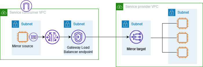 A traffic mirror session where the mirror target is a Gateway Load Balancer endpoint.