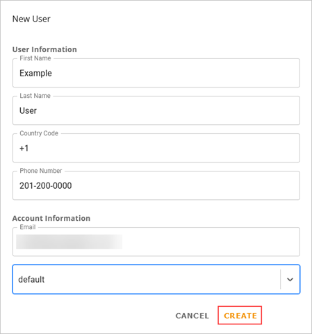 The New User page of the Wickr Admin Console.