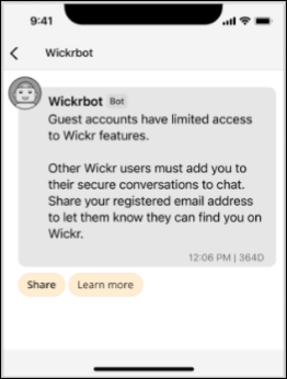 Wickrbot message for guest users.