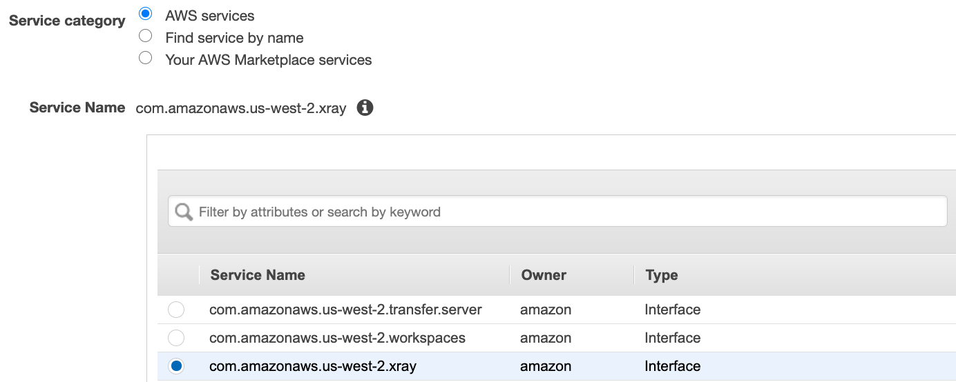 Sélectionnez le service.
