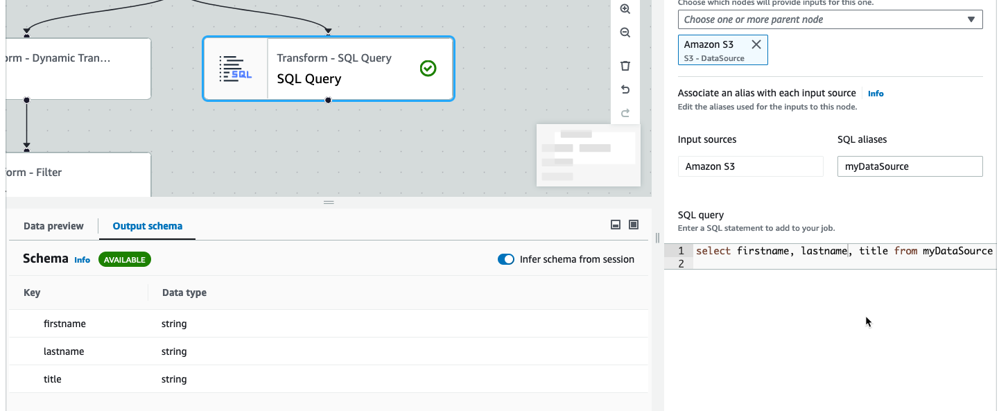 The screenshot shows the Data preview tab for a node that has started.