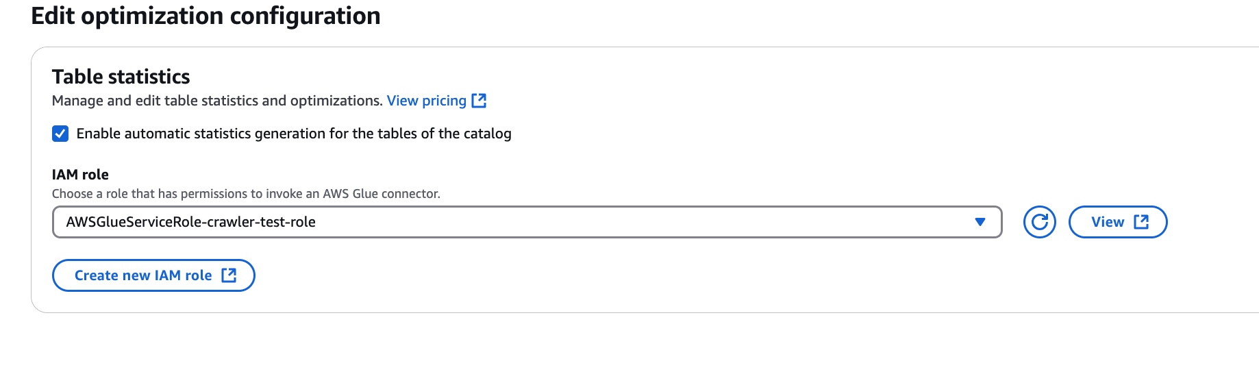 The screenshot shows the options available to generate column stats.