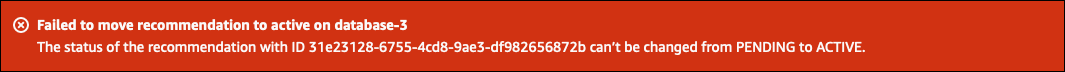 Console banner showing the resource that failed to update.