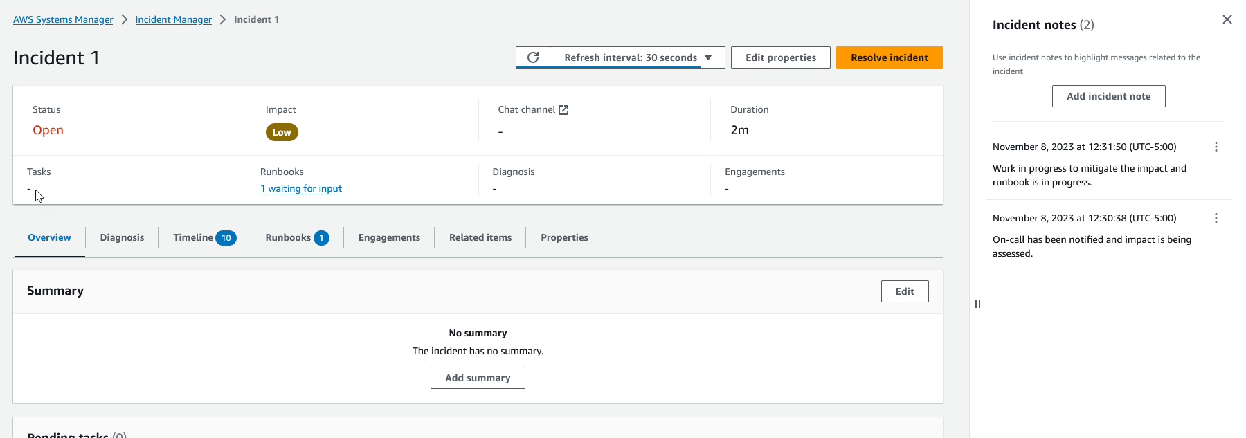 The Incident details page includes 7 tabs with information related to an incident.