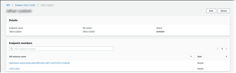 Istanze database associate a un endpoint personalizzato.