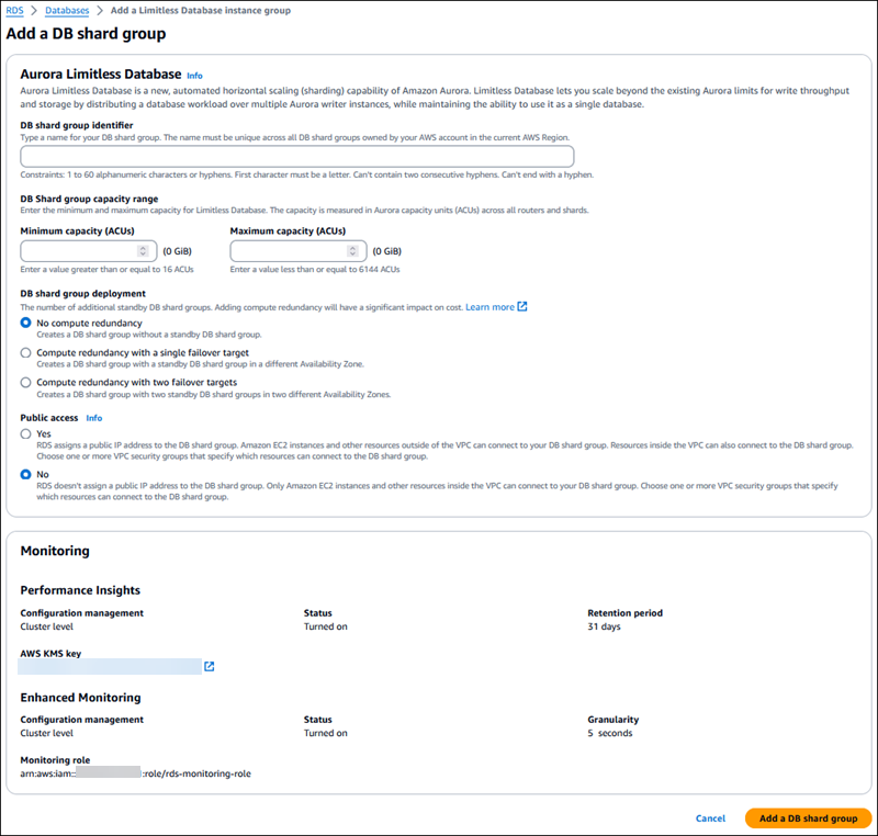 Aggiungi un gruppo di shard di database.