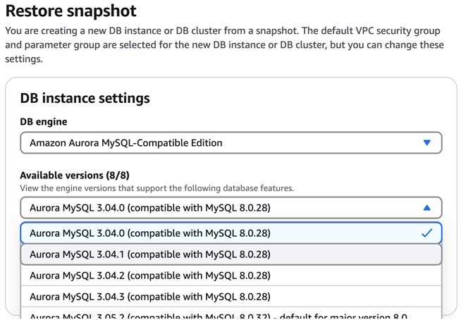 Pagina Restore snapshot (Ripristina snapshot)