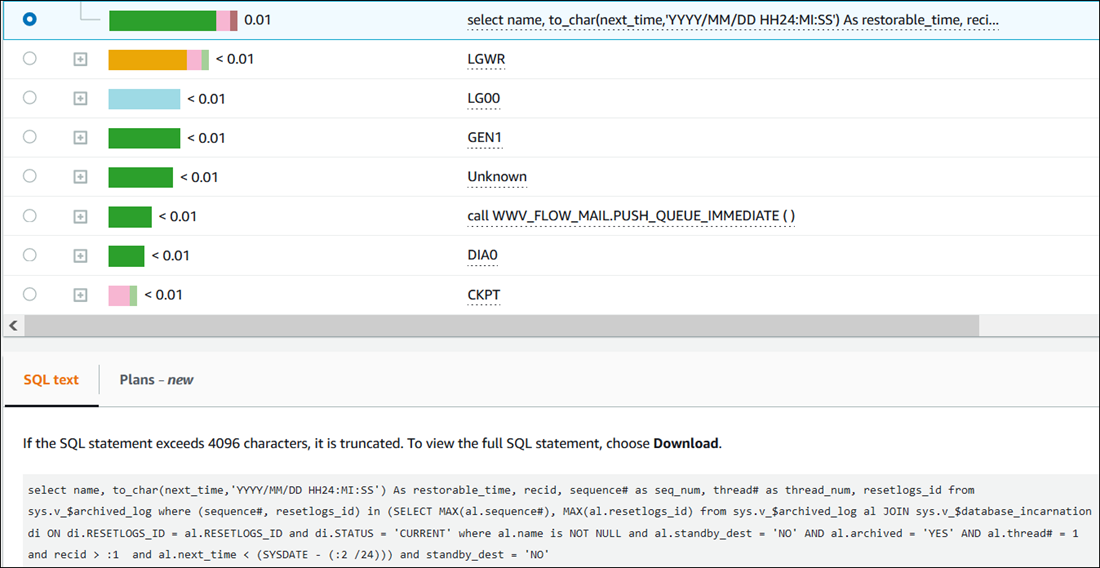 La sezione Informazioni SQL mostra più del testo SQL