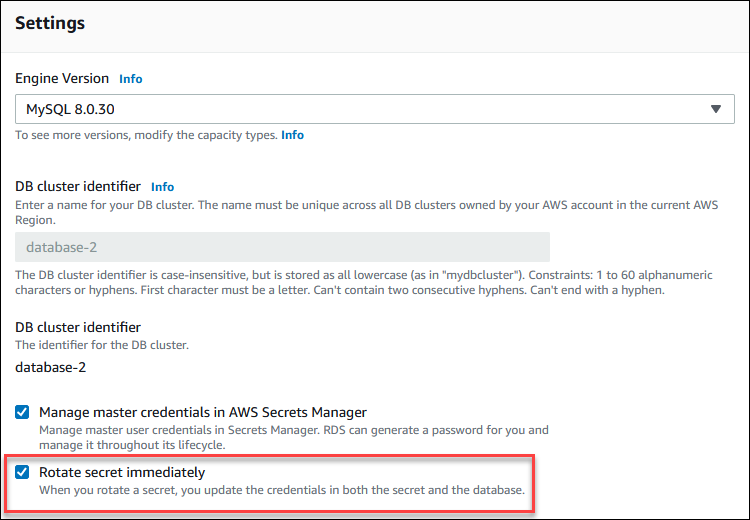 Rotazione immediata del segreto della password dell'utente master