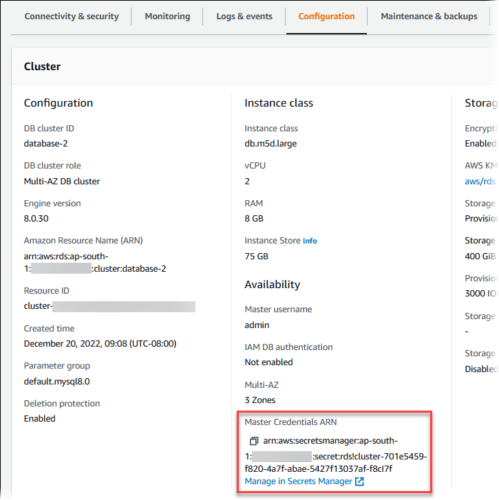 Visualizza i dettagli di un segreto gestito da RDS in Secrets Manager