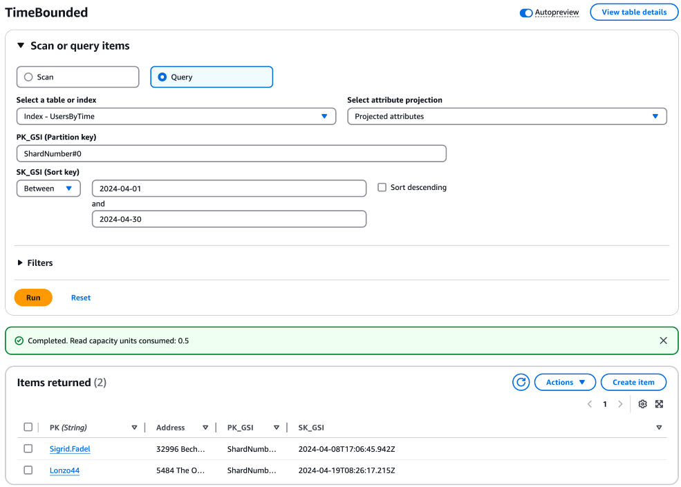 Esempio di query per un singolo shard.