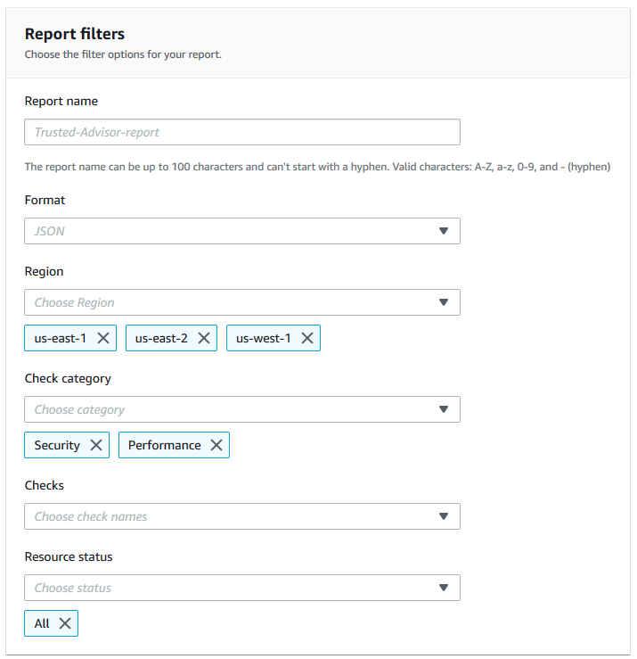 Screenshot della creazione di un report di visualizzazione organizzativa in Trusted Advisor.