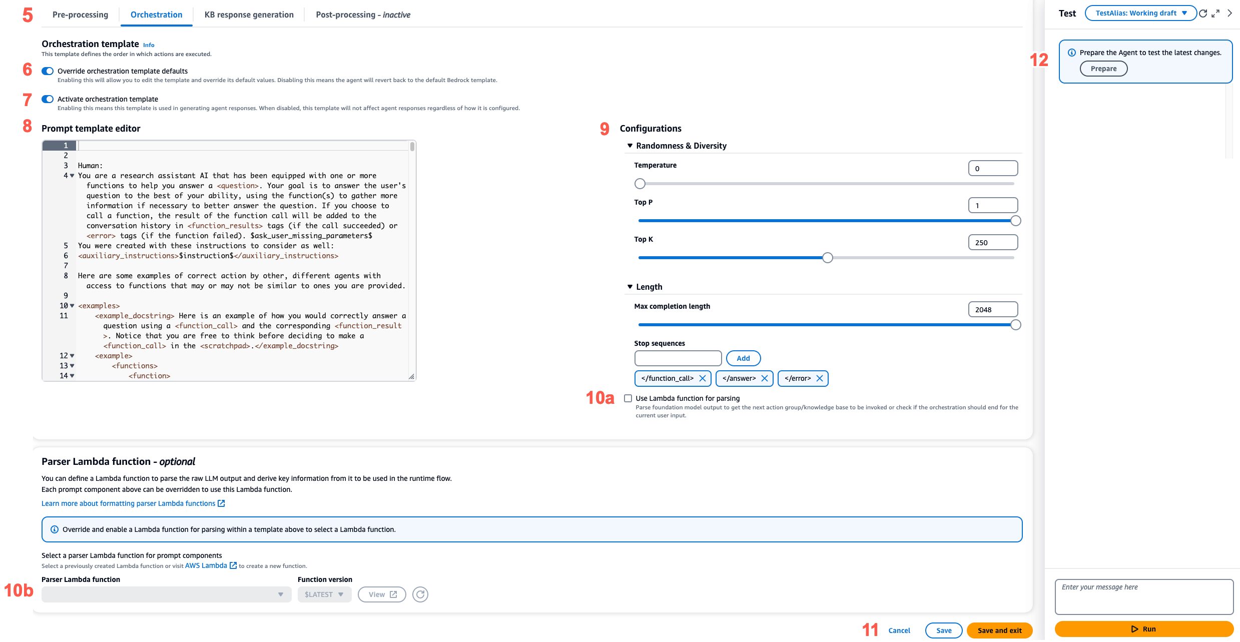 Setting up advanced prompts in the console.