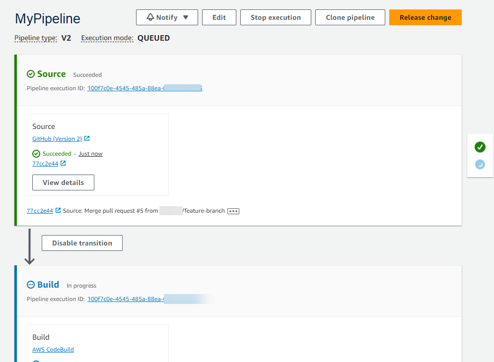 An example release process using CodePipeline.