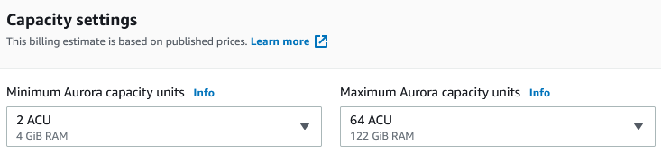 Aurora Serverless Capacity Settings