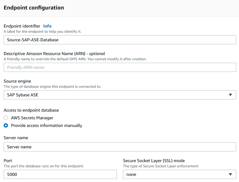 Source endpoint configuration