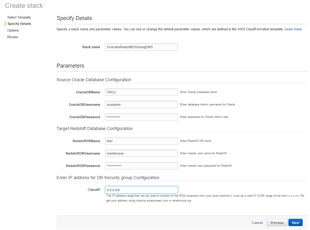 Specify Details page