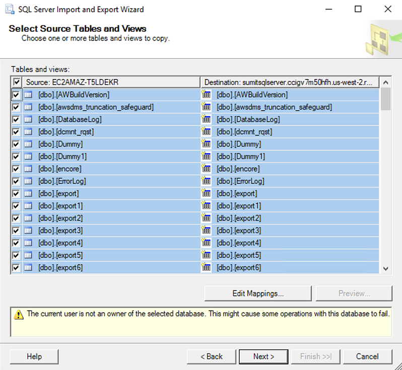 SQL Server Import and Export Wizard application window