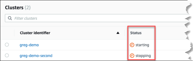 Image: Status of clusters stopping and starting
