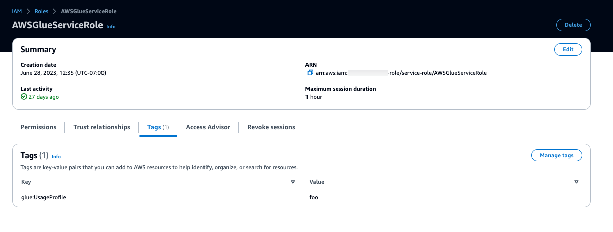 Un esempio di aggiunta di un tag a un ruolo IAM.