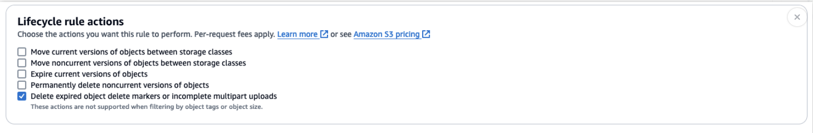 Un'immagine che mostra le azioni delle regole del ciclo di vita.