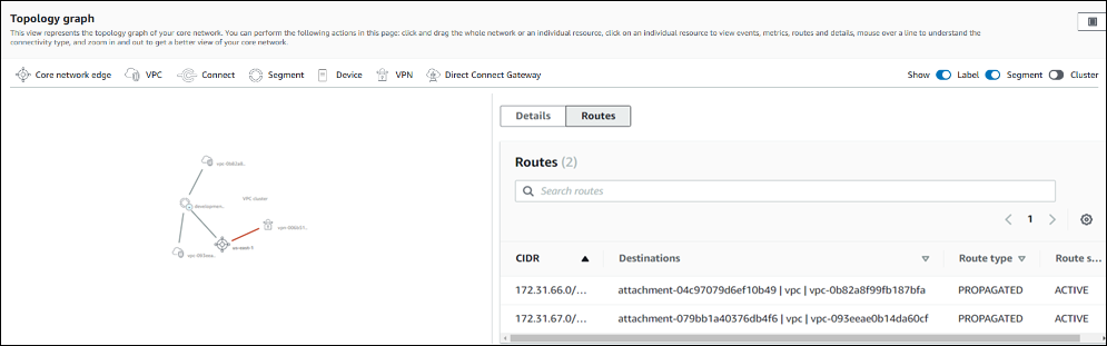 AWS Cloud WAN core network topology