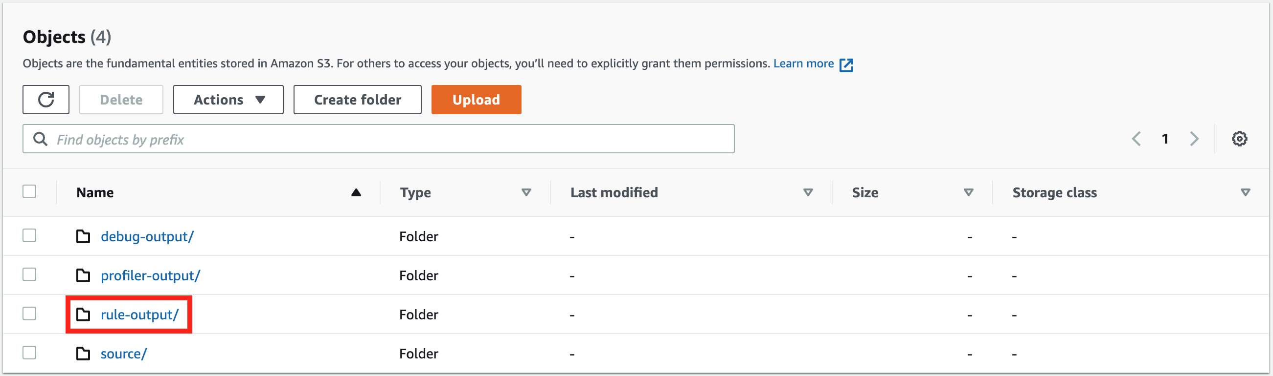 Un esempio all’URI del bucket S3 di output della regola.