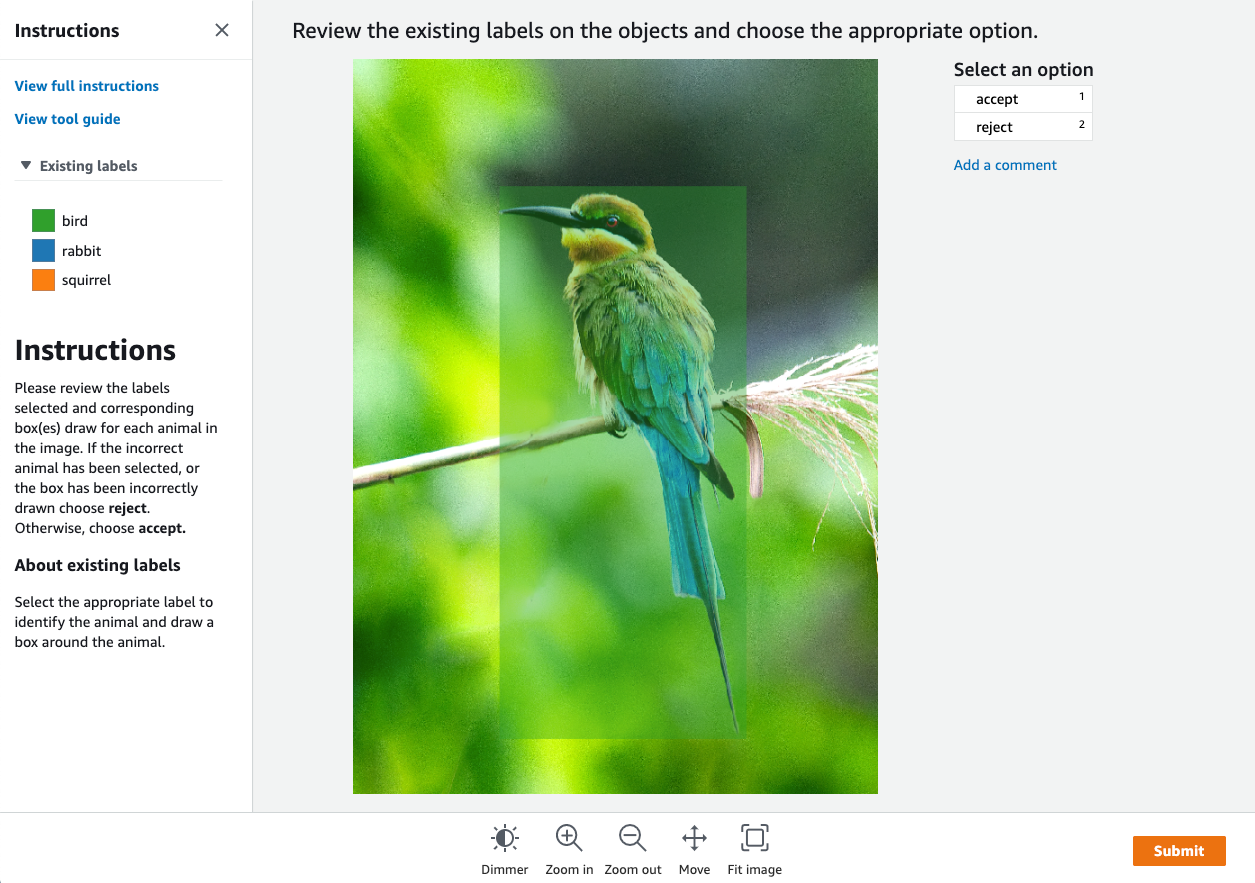 Console dei worker di esempio per attività di etichettatura, fornita da Ground Truth.