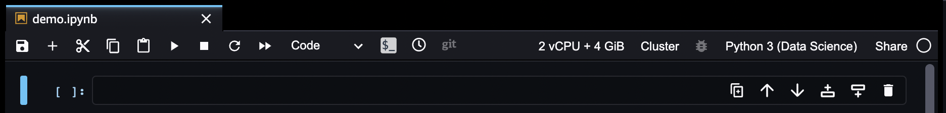 Menu del notebook SageMaker Studio Classic.