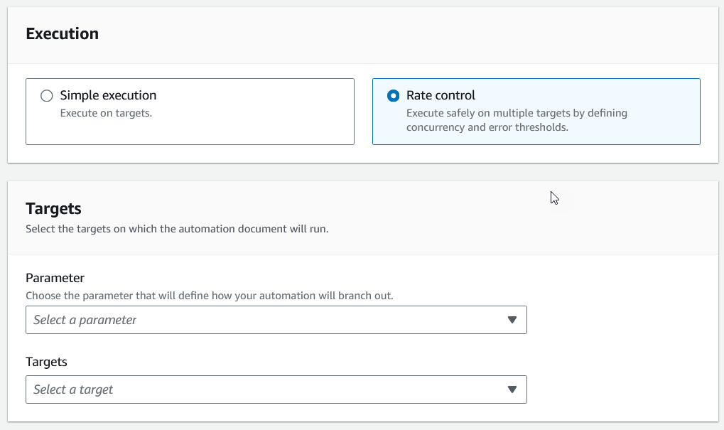 Le opzioni relative ai parametri e alle destinazioni sono presentate nella console per le esecuzioni di controllo della velocità