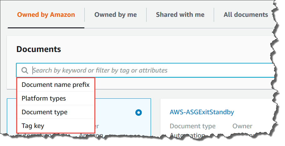 Opzioni per il filtro nella pagina Documenti SSM.