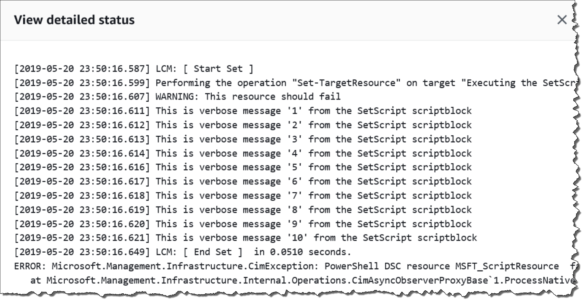 Visualizzazione dell'output dettagliato per il problema di conformità delle risorse MOF