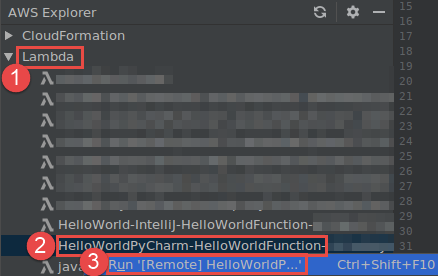 Esecuzione della versione remota di una funzione Lambda partendo dall'Esploratore AWS