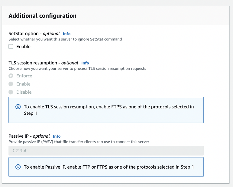Schermata delle opzioni aggiuntive per la pagina dei dettagli del server.