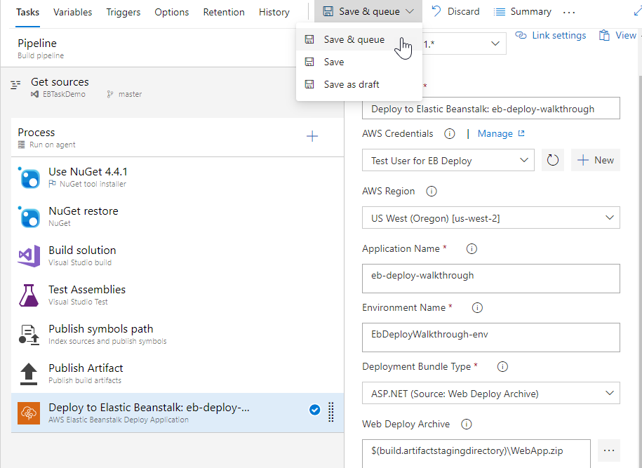 Save and Queue the Build