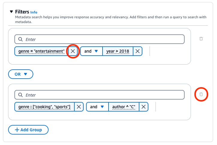 Delete a filter or filter group.