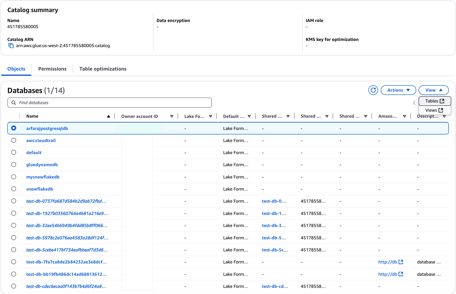 View catalogs/databases.