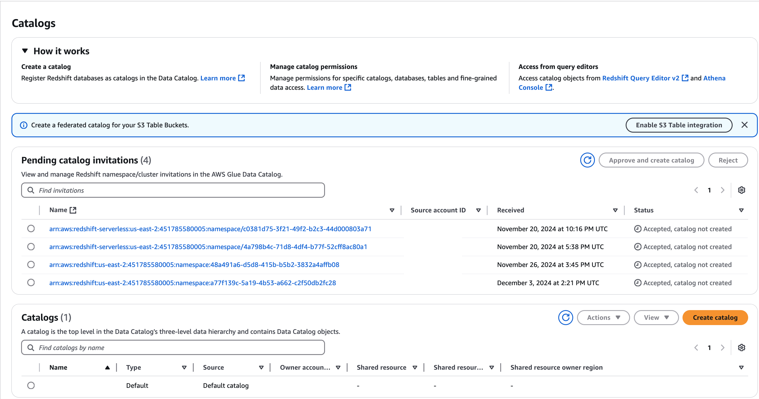 The catalogs page with pending invitations.